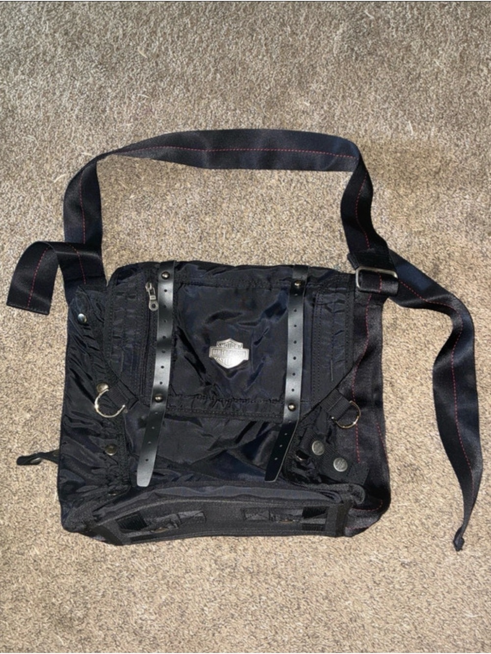 Harley-Davidson Black Nylon Messenger Bag with Leather Straps